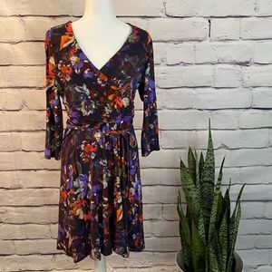 Lands End Multi Colored 3/4 Sleeve V-neck Dress